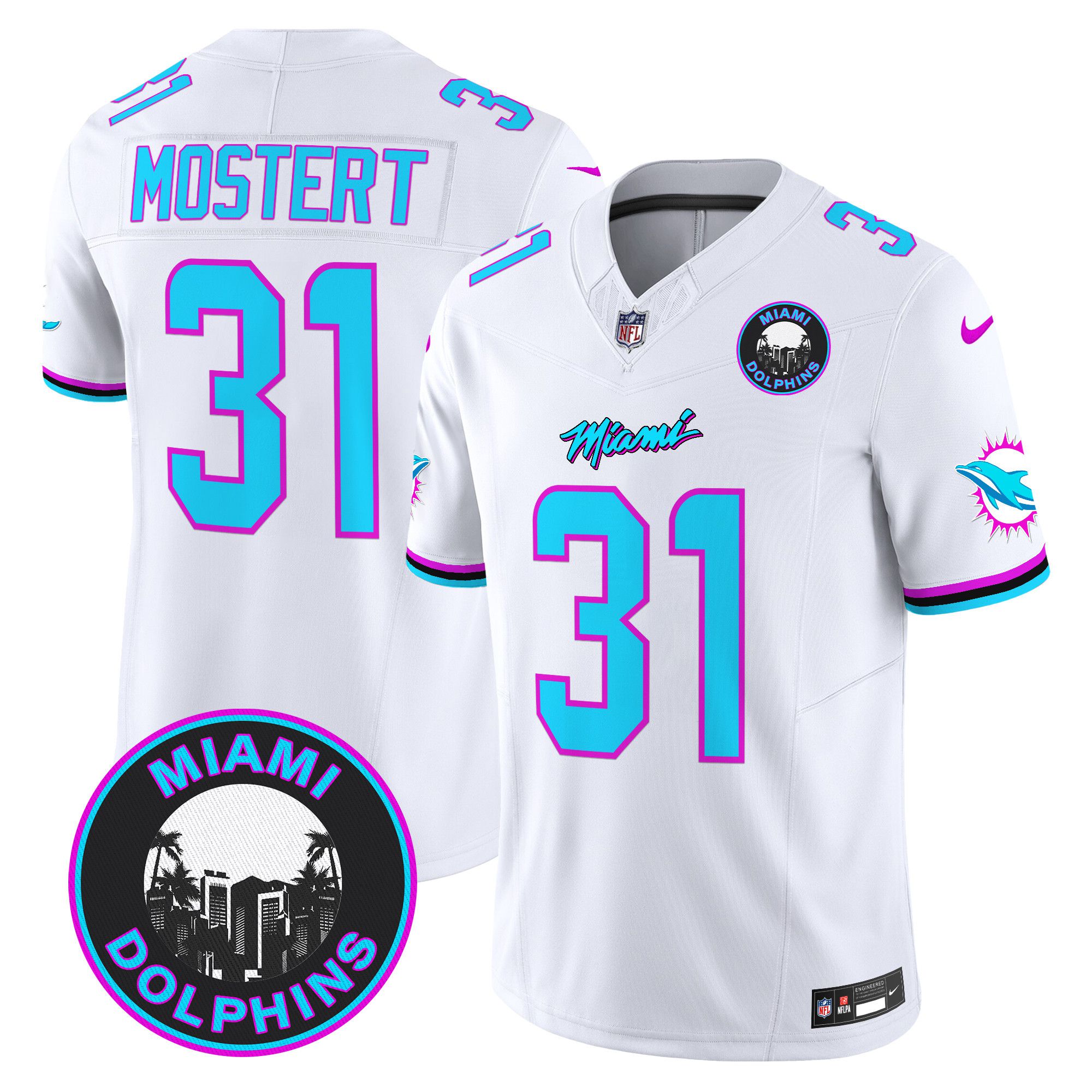 Men Miami Dolphins #31 Mostert White 2024 Nike Vapor Limited NFL Jersey